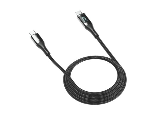 Кабель OLMIO GEEK Type-C-Type-C 60W USB2.0 1.2м тканевая оплетка дисплей (499618) Черный